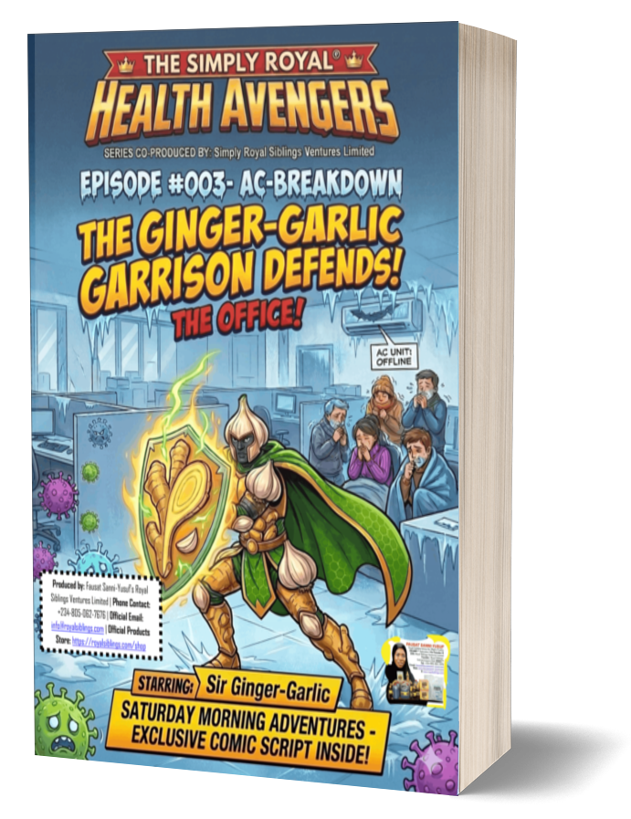 The Simply Royal® Health Avengers COMIC Ep. #003: AC-BREAKDOWN – THE GINGER-GARLIC GARRISON DEFENDS THE OFFICE! | FREE BRANDED PDF DOWNLOAD