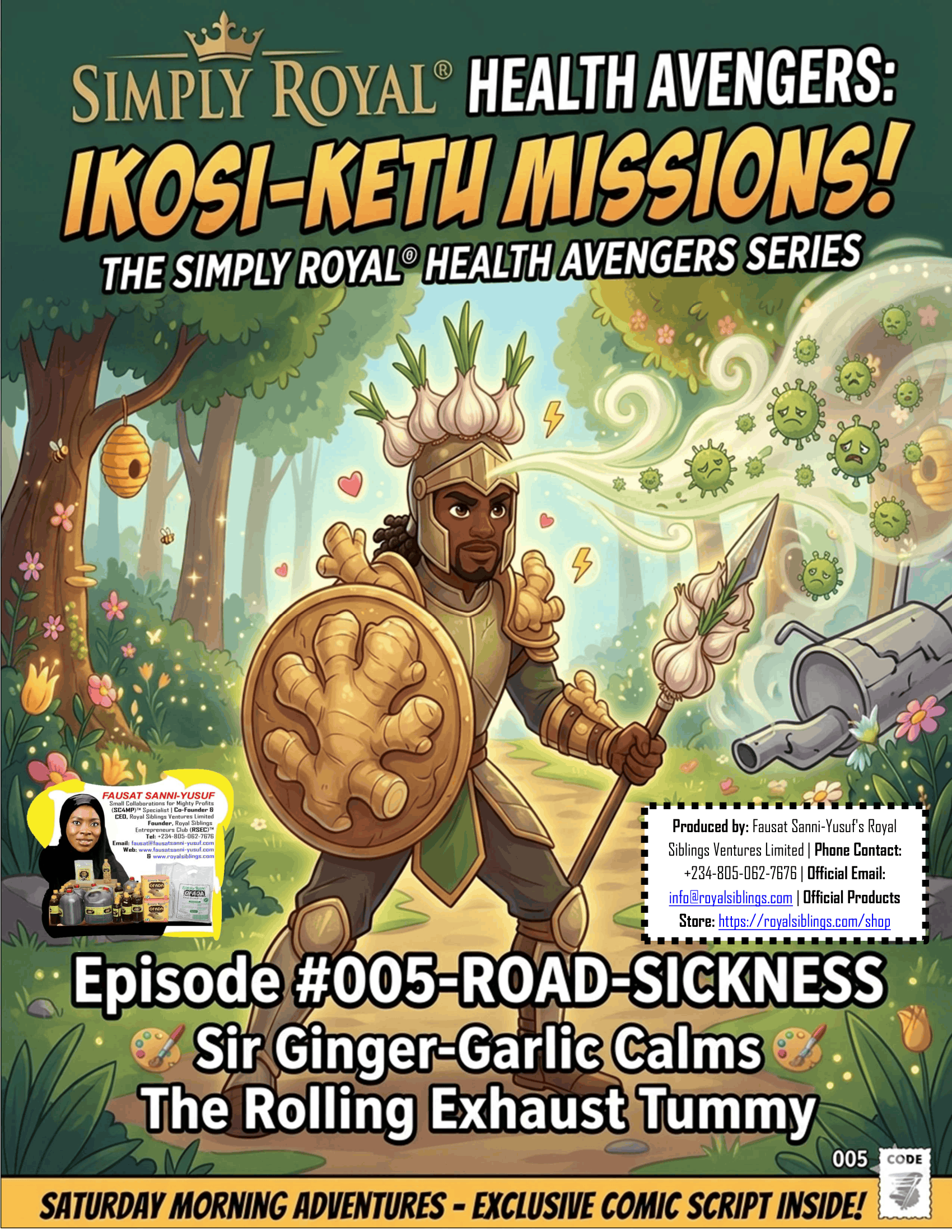 Simply Royal Health Avengers #005-ROAD-SICKNESS: Sir Ginger-Garlic Calms The Rolling Exhaust Tummy